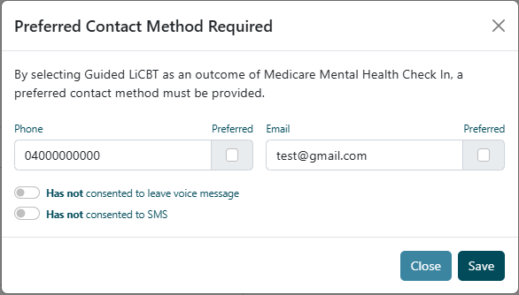 Preferred Contact Method Pop-up